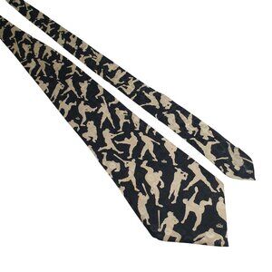Nicole Miller Sports Men Baseball Vintage Necktie Black White Silk Baseball